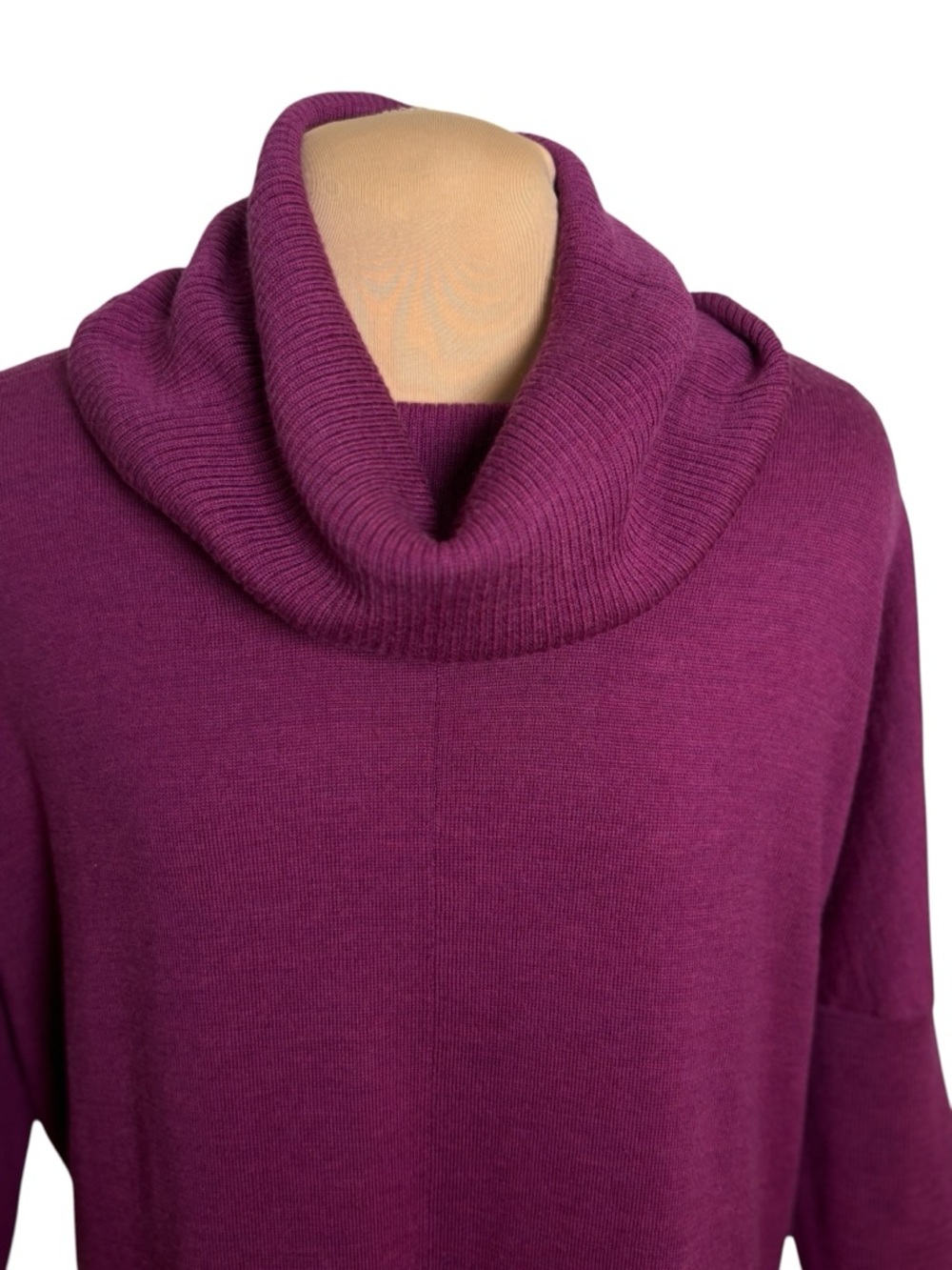 Eileen Fisher Italian Merino Wool Sweater Size S Plum Cowl Neck Tunic Knit - Picture 2 of 8